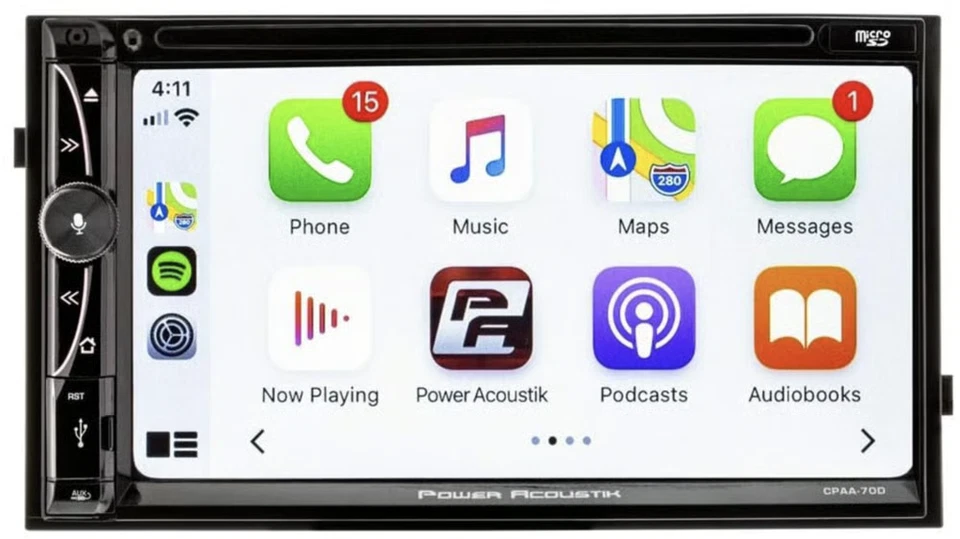 Power Acoustik CPAA-70D Double DIN Car Stereo with Wired Apple CarPlay & Android - Image 2 of 4