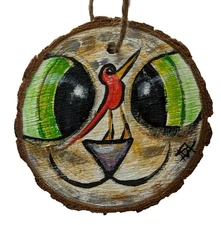 Cat Painting Ornament Hand Made Wood Christmas Collectible Art Samantha McLean