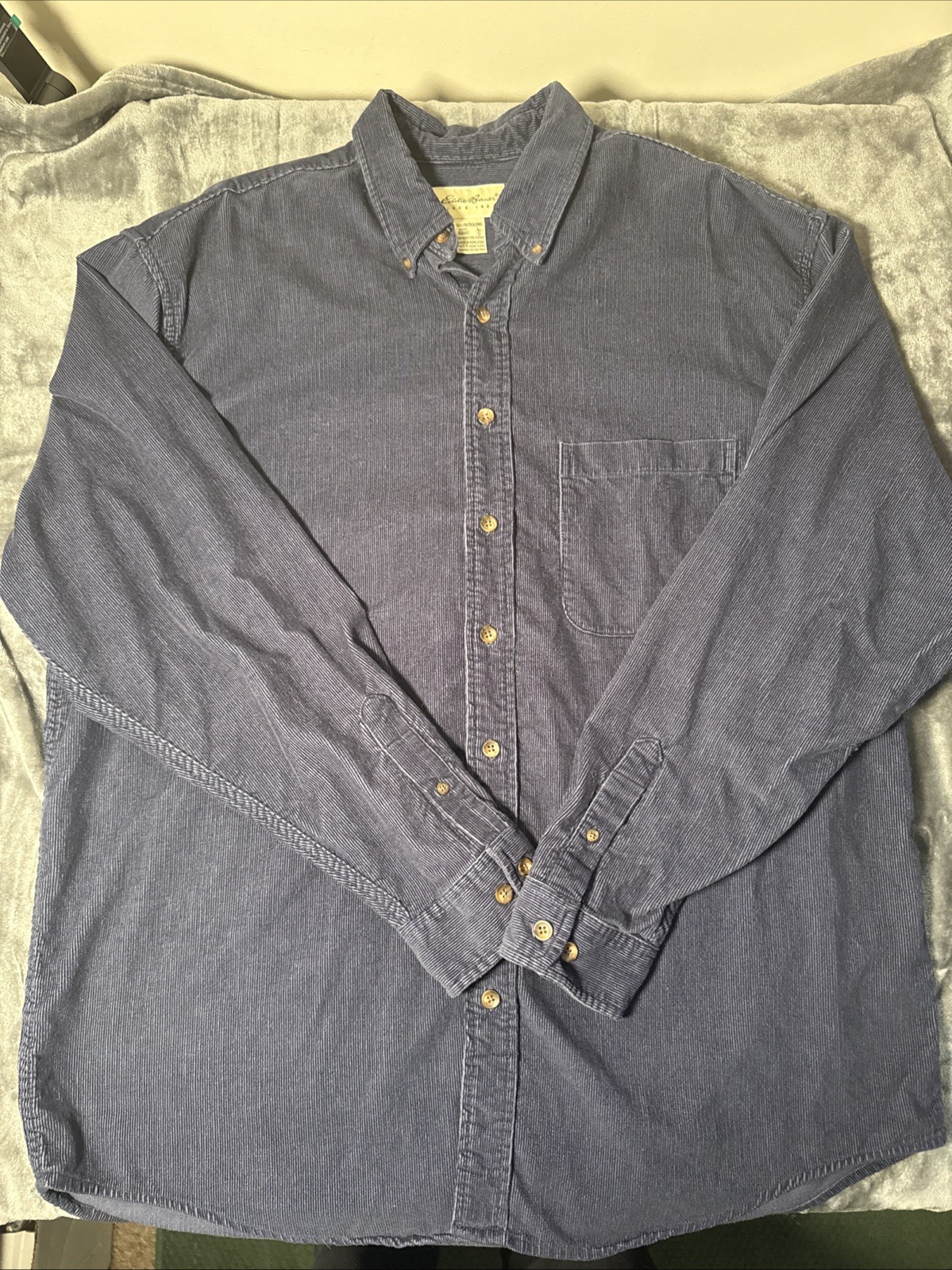 Eddie Bauer Corduroy Shirt Mens Large Tall Blue Vintage Retro Button Down
