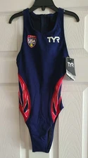 TYR Durafast Elite 300+ One Piece Swimsuit USA Water Polo Logo Women's Size 32