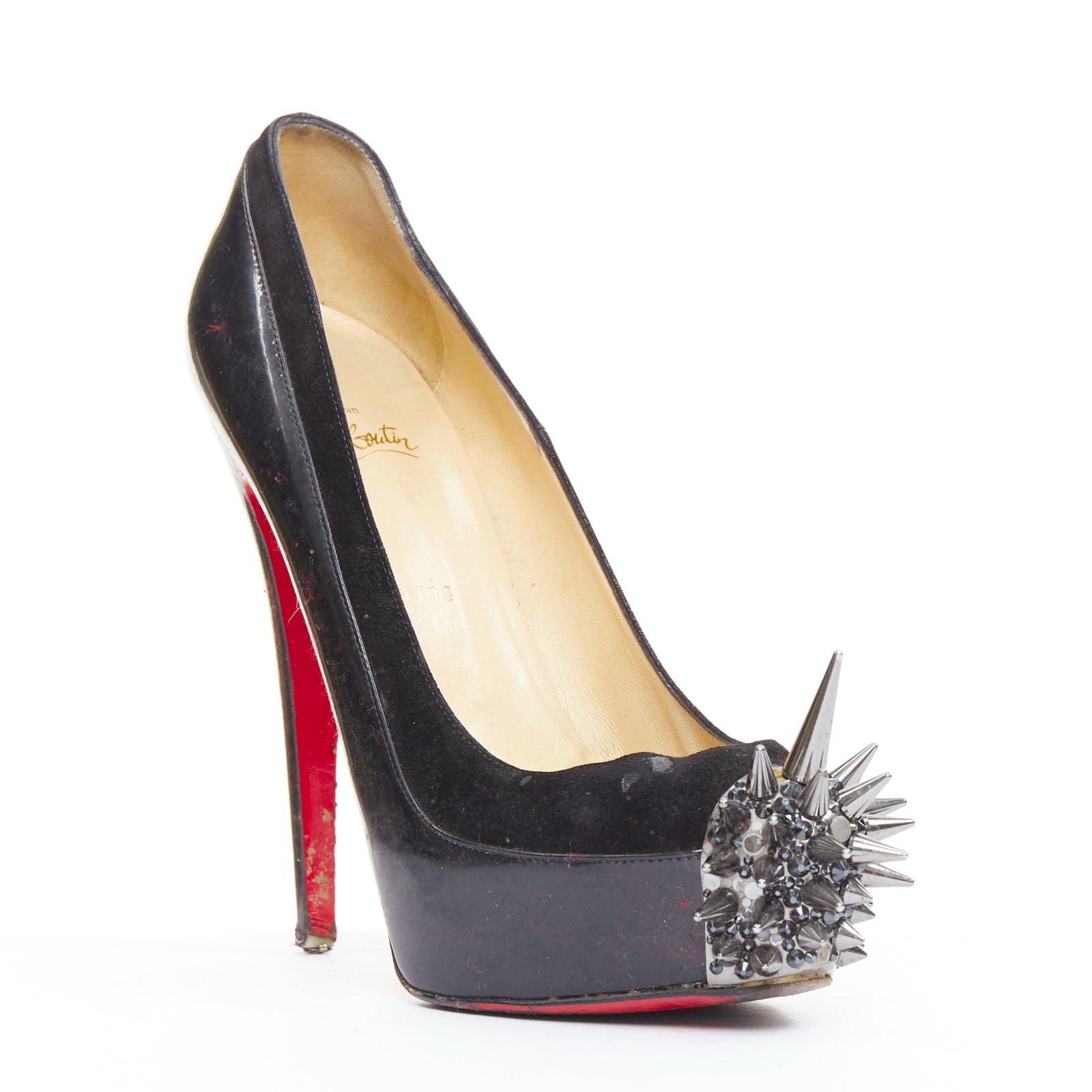 CHRISTIAN LOUBOUTIN Asteroid 140 black silver punk spike strass platform EU39