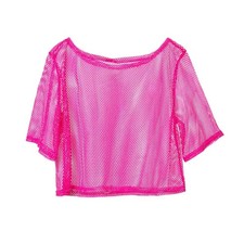 80's Neon Mesh Crop Top Short Sleeve Fishnet Hole Rave Festival Clubwear M-XL