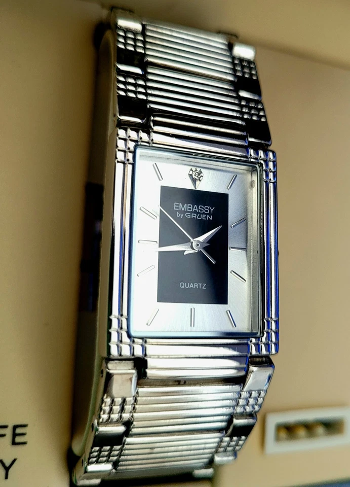 Raro Gruen Embassy Diamante Hombre Retro Tanque Reloj Caja Papeles Foto 2 de 4