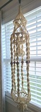 Vintage Macrame 2 Tier Plant Hanger w/wood Beads 1970's Boho Large 46" Jute Rope