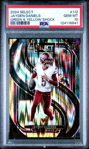 2024 PANINI SELECT GREEN & YELLOW SHOCK #112 JAYDEN DANIELS PSA 10
