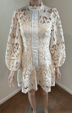 LEA Lace Mini Dress NWT S Ivory Button Front Boho Zimmermann Style Balloon