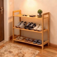 68 X 25 X 51.5cm 3-Layer Bamboo Shoe Rack Natural Wood Color Large Capacity Rack