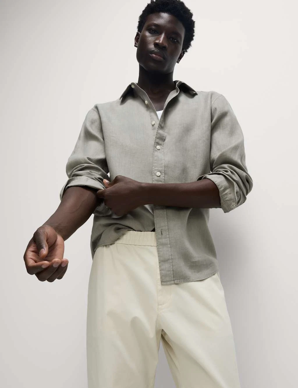 Marks & Spencer Mens Linen Regular Long sleeved Shirt in Light Mole - M&S
Opens in a new window or t