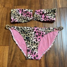 Cheetah Print, Brown And Pink Bandeau Top Bikini Fit Like Large. No Size Tag