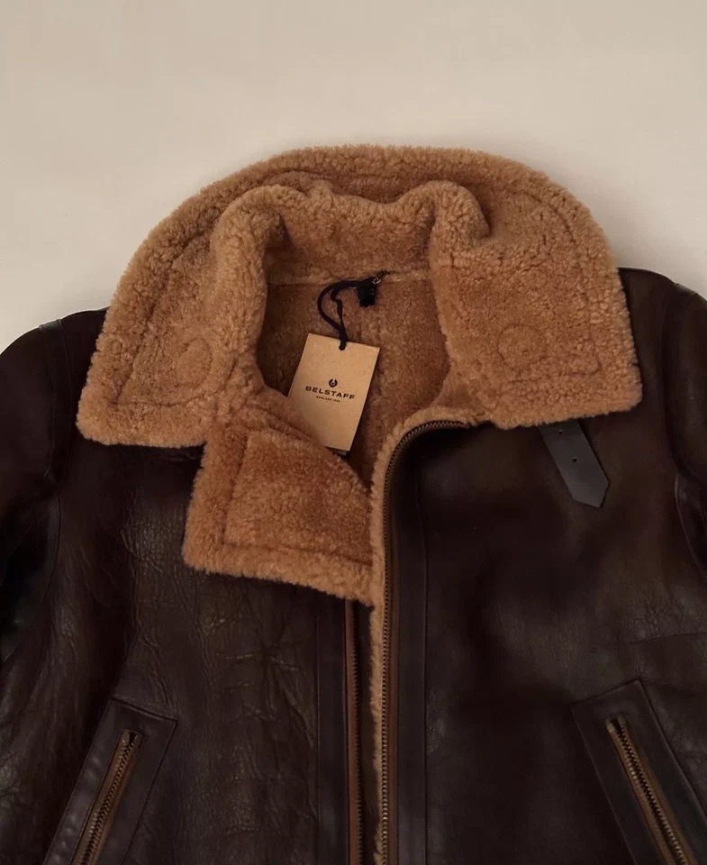 Belstaff Mens Wilder Aviator Shearling Coat Ebony Brown 38 UK 48 IT Medium £1995 - Image 3 of 4