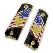 For Kimber Colt 1911 Grips Metal 1911 full size grips Flag Eagle gloss Gold