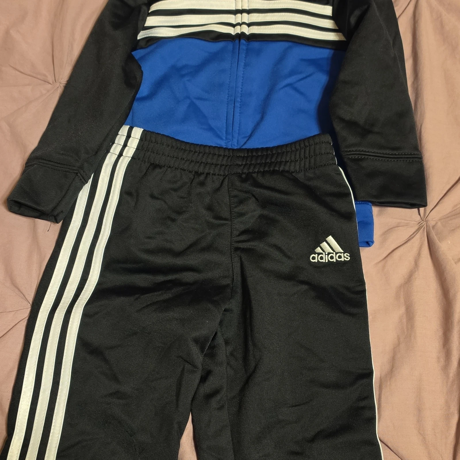 adidas 2-Piece Baby Track Suit Set Full Zip Jacket & Pants 12M Blue/Black
