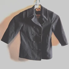 Vintage Fox Knapp Pea Coat Mens 40 Wool Dark Navy Lined Union Made in USA 1960s