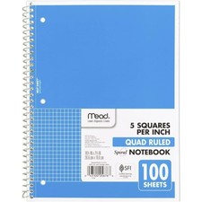 Spiral Notebook, 1 Subject, Graph Ruled Paper, 7-1/2" x 10-1/2", 100 Sheets,