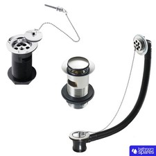 Bath & Basin Sink Waste Easy Clean Pop Up Click Clack Plug Chrome Overflow Trap