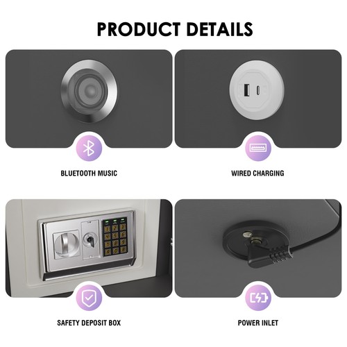 Smart 3-Color LED Nightstand w/Security Safe Lock Box, Wireless Charging Station - Picture 12 of 17