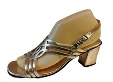 VTG 1960's "MUSETTI" Gold Laser Cut Open Toe Heel with Chunky Heel Sandals 8-M
