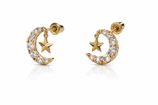 14k Yellow or White Gold Moon Star Stud Earrings