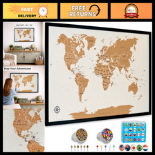 Tablero grande de alfileres de mapa del mundo enmarcado de 30"x20" | Mapa de viaje de corcho con banderas y alfileres | U