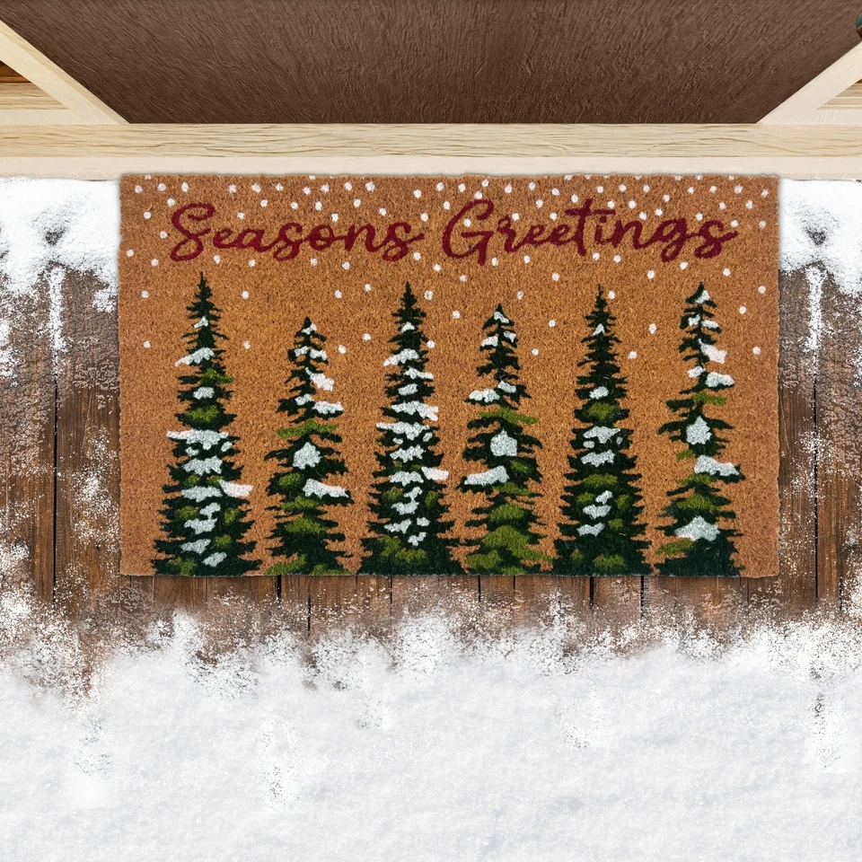 Kate Aurora Christmas Evergreens Seasons Greetings Bristled Outdoor Welcome Mat - Image 4 of 4