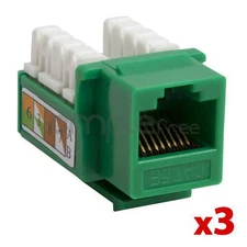 3 pack Cat5e Keystone Jack Green Network Ethernet 110 Punchdown 8P8C Internet