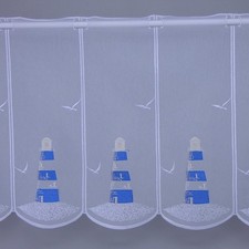 Scheibengardine Leuchtturm blau natur bestickt 45cm hoch