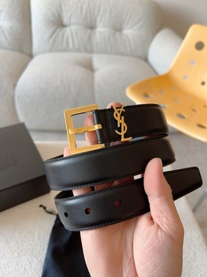 Yves Saint Laurent belt women width 3.0cm/1.18inch Leather Black authentic