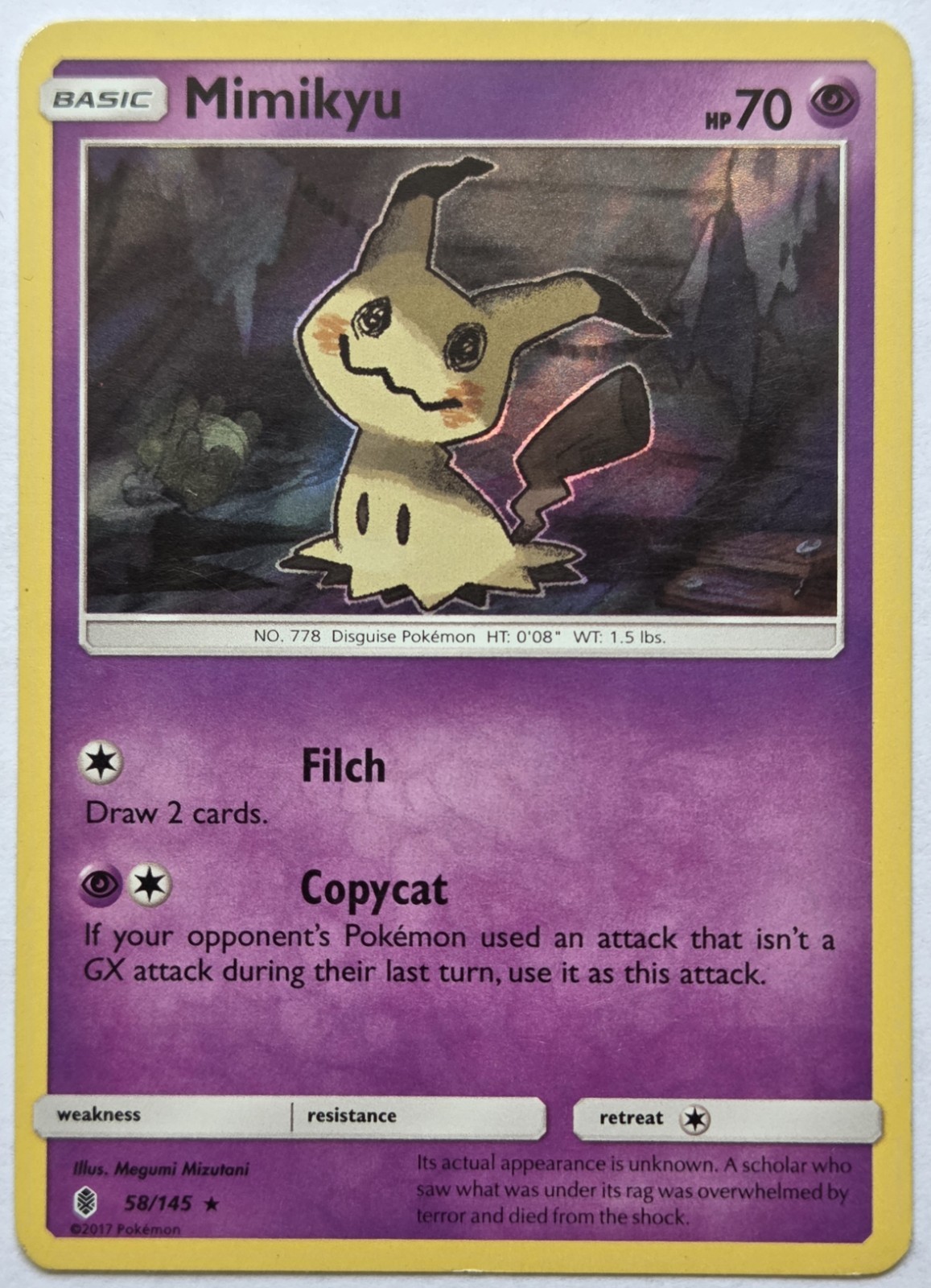 Mimikyu 58/145 Rare Holo Guardians Rising Pokémon Card TCG 2017