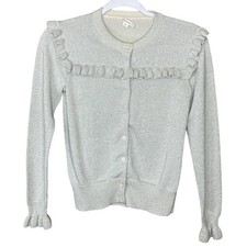 NEW Crewcuts Sparkly Ruffle Trimmed Cardigan Sweater Metallic Silver Size 14