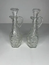 Anchor Hocking Early American Cruet Oil Vinegar Dressing Pres Cut SET 2 VTG