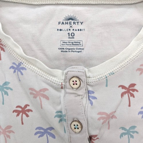 Faherty x Roller Rabbit Mini Palms Pajamas Girls Multicolor 2 Pc Set Sz 10 Years - Picture 3 of 11