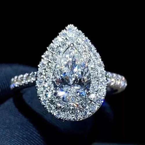 3.50Ct Certified Pear Cut VVS1 White Natural Diamond 925 Silver Engagement Ring