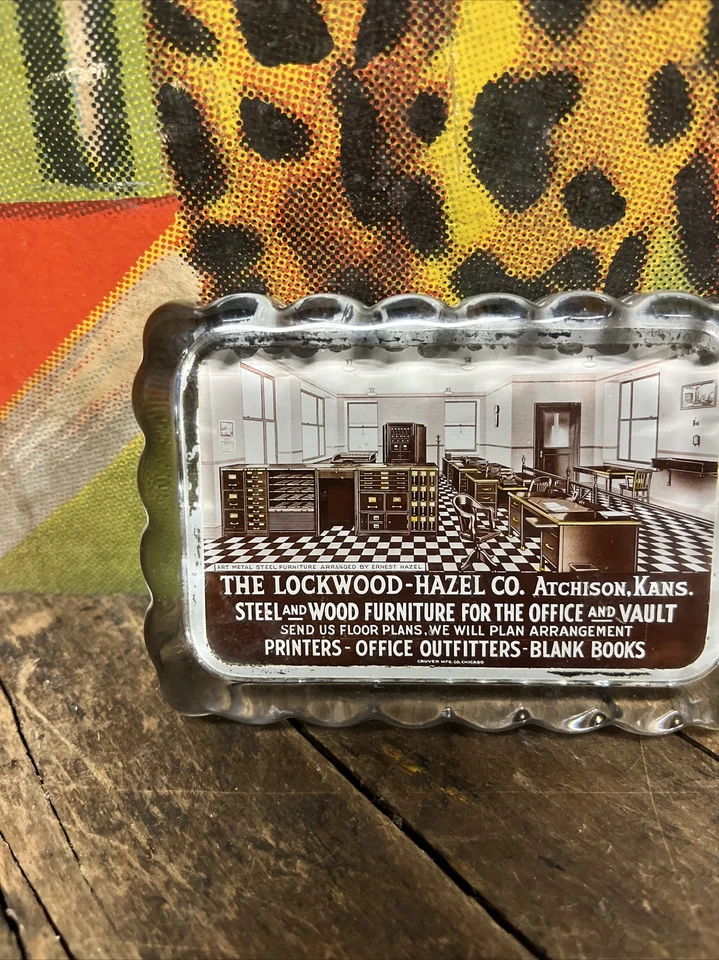 ВИНТАЖНЫЙ C. 1920 LOCKWOOD-HAZEL CO СТЕКЛА ПРЕСС-ПАПЬЕ ЗНАК ОФИСНАЯ МЕБЕЛЬ - Изображение 3 из 4