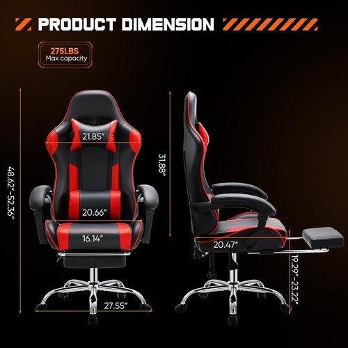 Luxury Gaming Chair PU Leather Ergonomic Reclining Chair w/ Wheels and Footrest - Picture 4 of 47