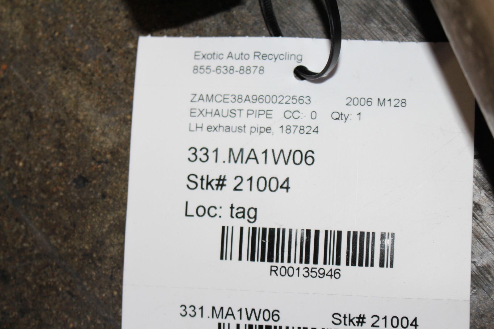 Maserati M128 Coupe, Gransport, LH, Left, Exhaust Pipe, Used, P/N 187824