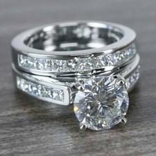 2.68Ct White Round CZ Engagement Wedding Ring Set Solid 925 Sterling Silver