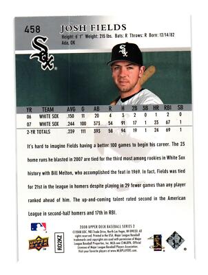 2008 Upper Deck #458 Josh Fields Chicago White Sox | eBay