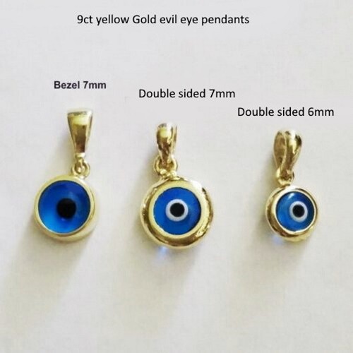 9ct 9K yellow Gold lucky evil eye charms pendants 10 designs. Made in Europe. - Picture 20 of 51