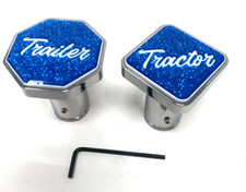 Trailer & Tractor semi truck SET Air Brake Knob chrome screw on blue metal flake
