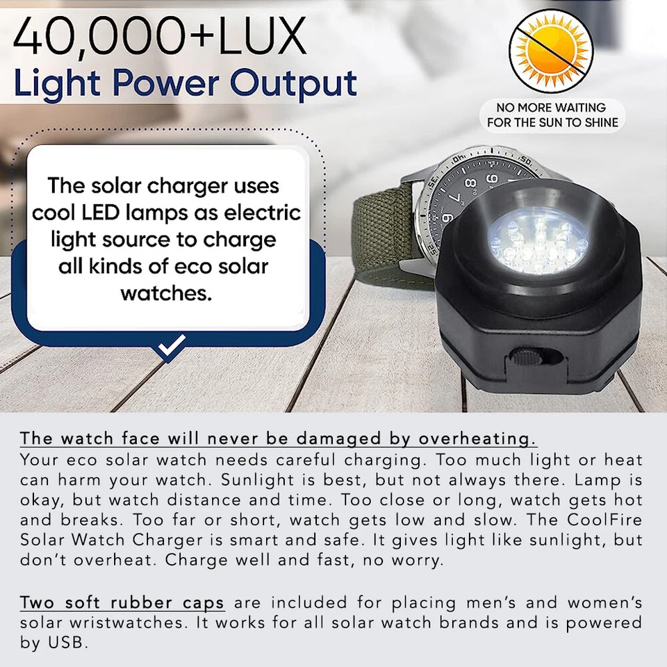 CoolFire Solar Watch Fast Charger for All Eco Solar Watches Hombre Solar Pad - Image 4 of 4