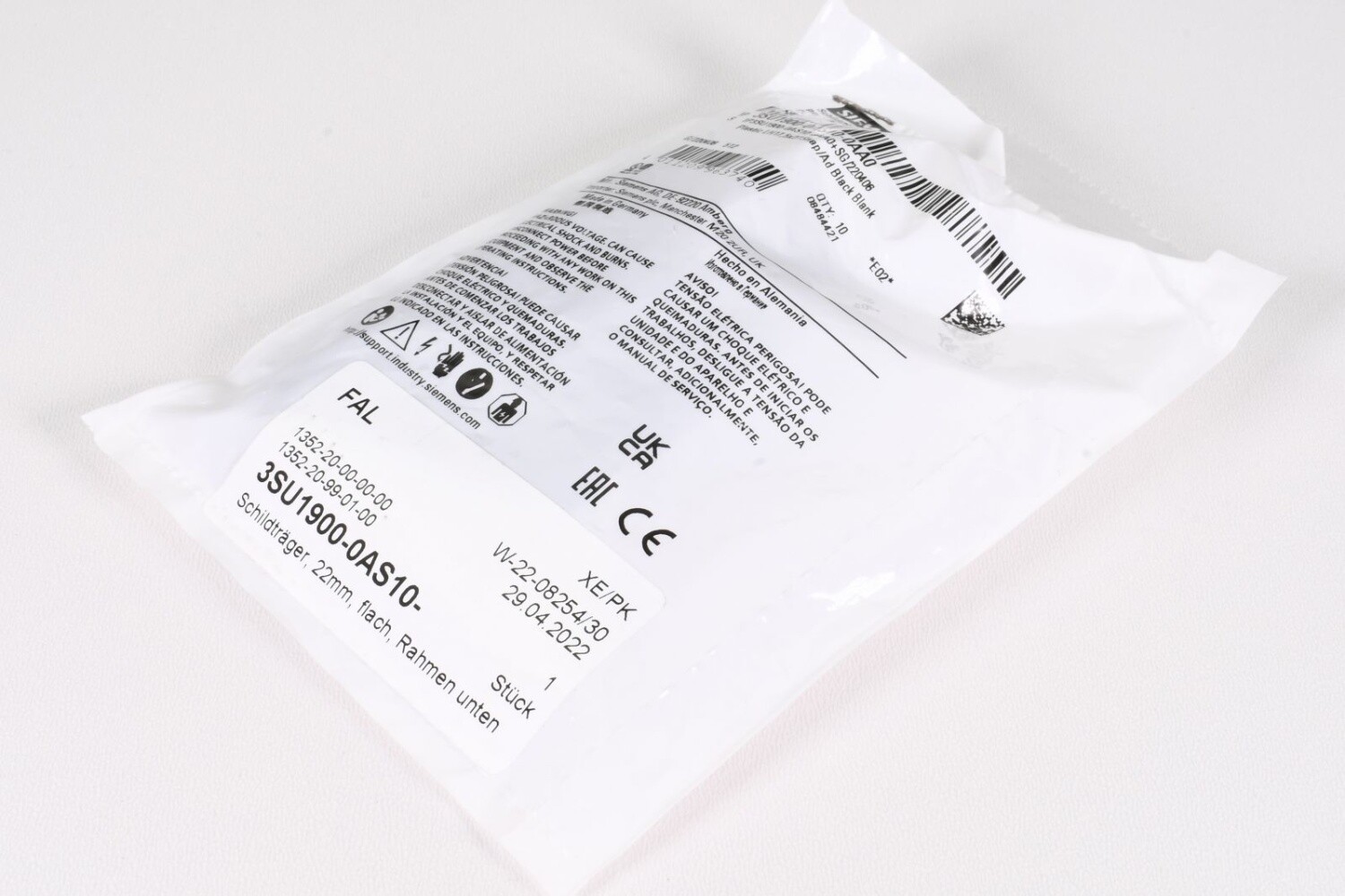 SIEMENS 3SU1900-0AS10-0AA0, Label holder, flat, E02, (1PU=10Pcs.)