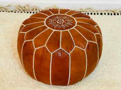 Pouffe Ottoman Leather Genuine Unstuffed Boho Pouf Round Vintage 24''