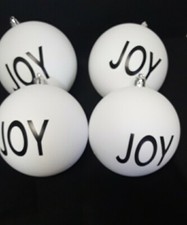 Christmas Shatterproof Ornaments Large 4 inch White Joy Qty 4