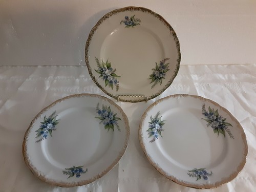 3 Vintage China Blue Floral with Raised Gold Scalloped Rim - Picture 3 of 3