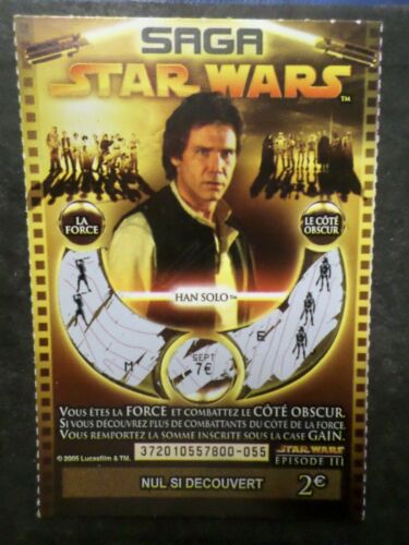TICKET GRATTAGE SAGA STAR WARS, HAN SOLO, CINEMA, VF collection TTB A - Picture 1 of 1
