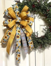 10 " x 20 " FALL GOLD SUNFLOWER BOW for WREATH SWAG GARLAND MAIL # 62 fd