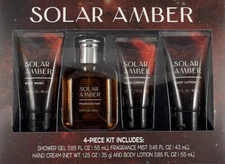 Solar Amber 4 piece Mens Kit Shower Gel Fragrance Mist Hand Cream Lotion New