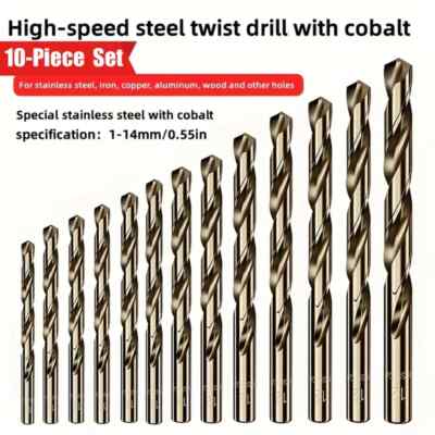 Box mit 10 x HSS Gold Kobalt Jobber Bohrer für rostfreie & harte Stähle. Bohrer