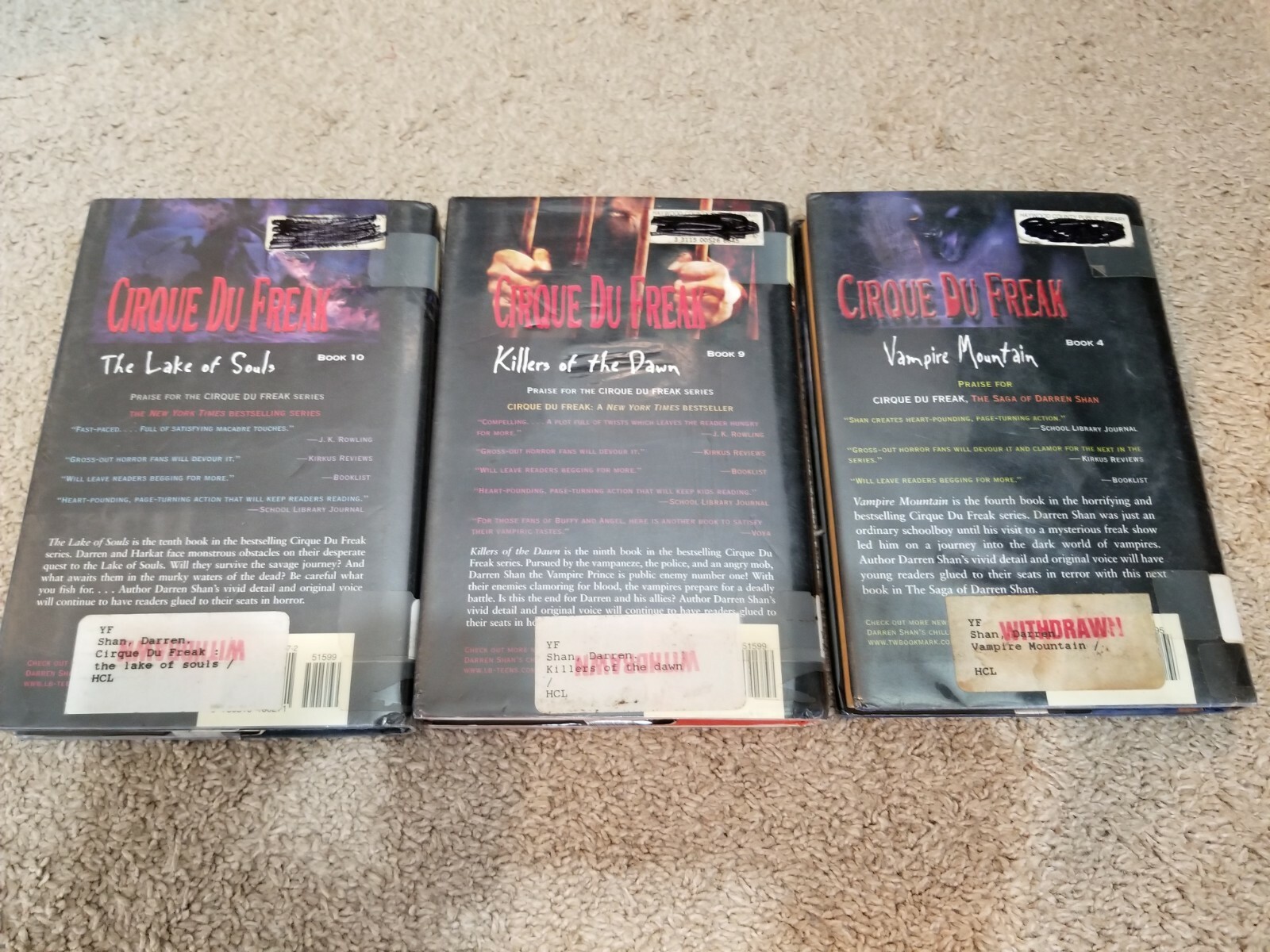 Darren Shan 3 Book Lot - Killers of the Dawn, Vampire Mountain, Lake of