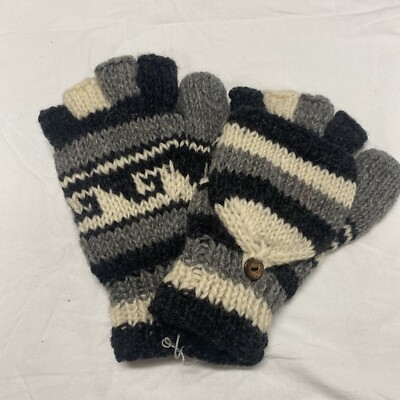 Nepali| Hand Knit 100% Wool Gloves In Grey